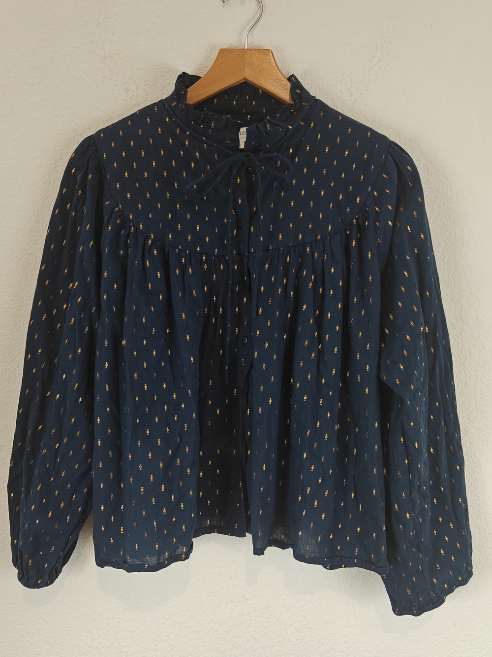Emerson Fry Emmaline Blouse Maritime Gold Dot Lurex Cotton Tie Neck Top Boho XS - Picture 5 of 16